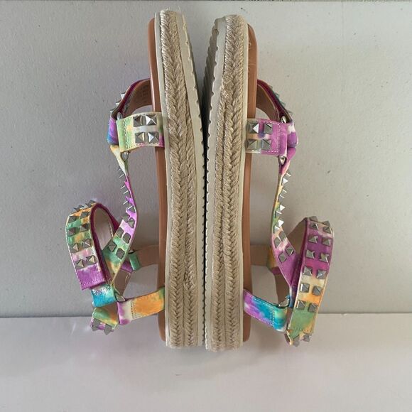 New Gianni Bini Rainbow Studded Platform Espadrille Sandals Ankle Straps Size 9M - Picture 10 of 14